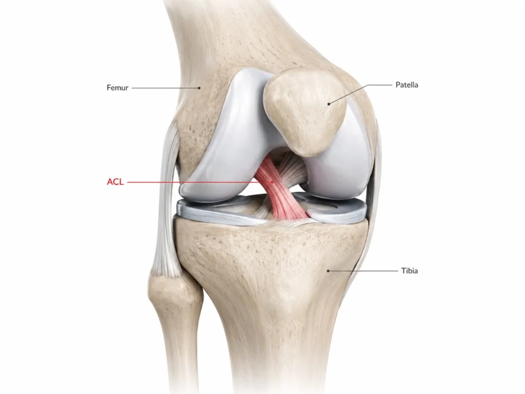 Anatomski prikaz ACL oziroma sprednje križne vezi v kolenu