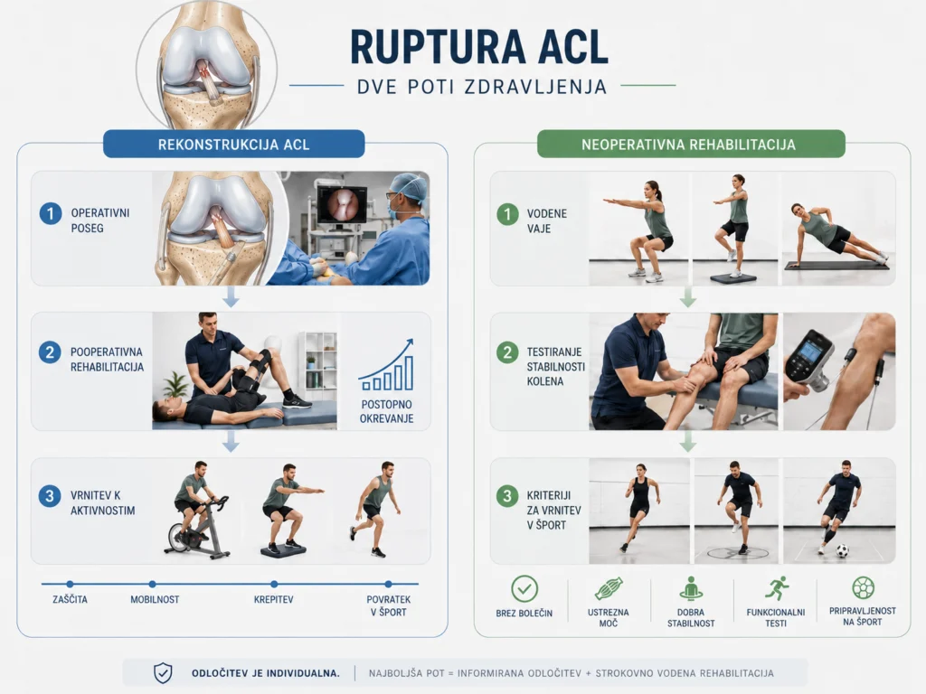 Primerjava rekonstrukcije ACL in neoperativne rehabilitacije po poškodbi sprednje križne vezi