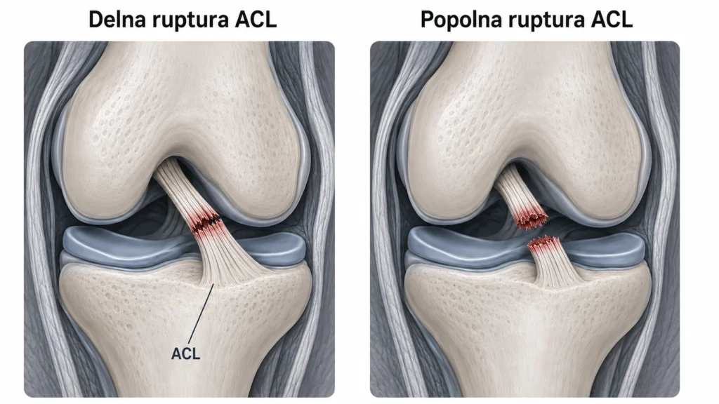 Primerjava parcialne in popolne rupture ACL na MRI izvidu kolena